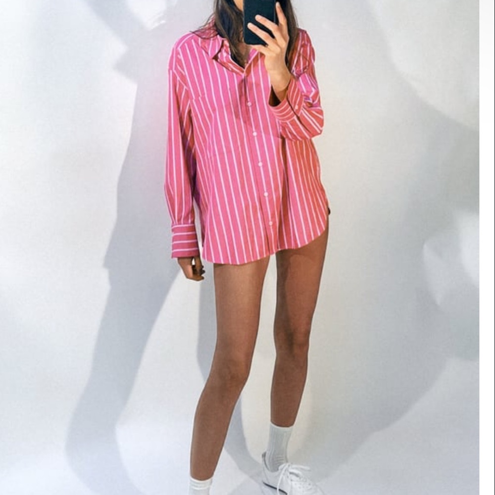 Zara Pink Striped Button Down Shirt